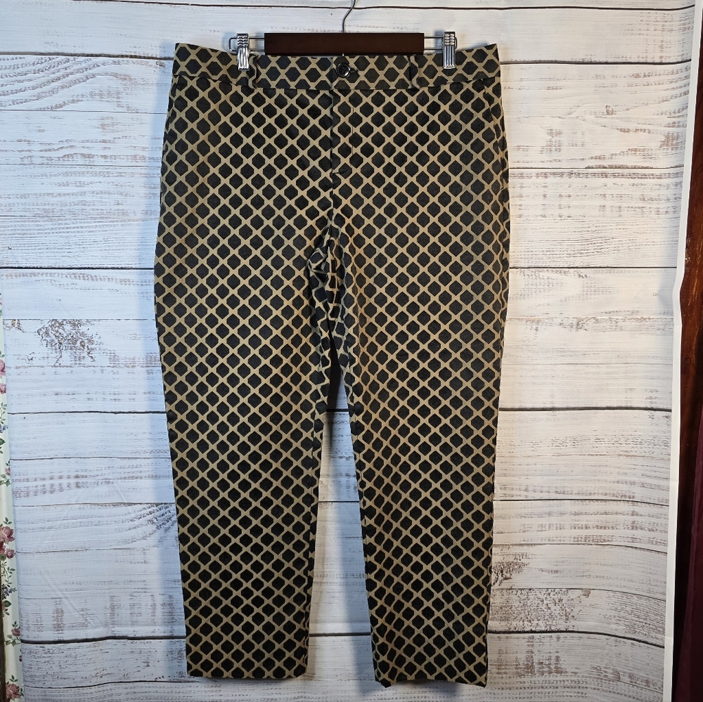 Banana Republic Geometric‎ Print Straight Leg Pants Size 14 Black Tan Business